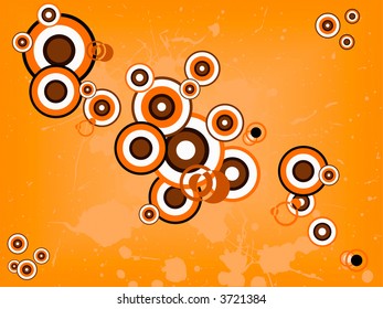 Orange Retro circles on a grunge splattered background