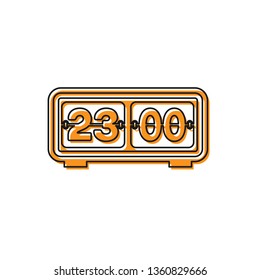 Orange Retro flip clock icon isolated on white background. Wall flap clock, number counter template, all digits with flips. Vector Illustration