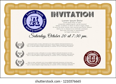 Orange Retro invitation. With background. Customizable, Easy to edit and change colors. Cordial design. 