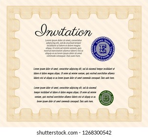 Orange Retro invitation. With background. Customizable, Easy to edit and change colors. Modern design. 