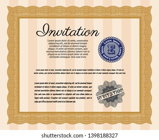 Orange Retro invitation. With background. Customizable, Easy to edit and change colors. Money Pattern. 