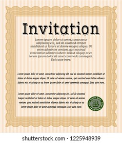 Orange Retro invitation. With background. Detailed. Sophisticated design. 