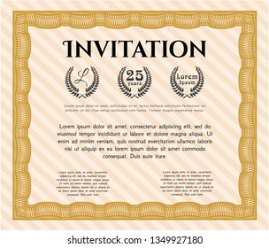 Orange Retro invitation. With background. Money Pattern. Detailed. 