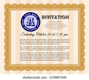 Orange Retro invitation. With background. Nice design. Detailed. 