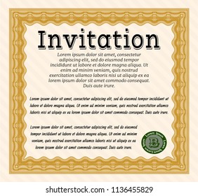 Orange Retro invitation. Beauty design. With guilloche pattern. Vector illustration. 