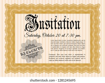 Orange Retro invitation. Beauty design. Vector illustration. With complex linear background. 