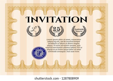 Orange Retro invitation. Beauty design. With guilloche pattern. Detailed. 