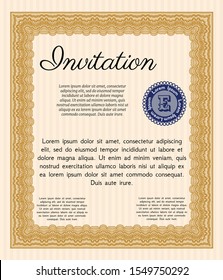 Orange Retro invitation. Beauty design. Vector illustration. With linear background. 