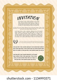 Orange Retro invitation. Complex background. Money style design. Detailed. 