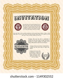 Orange Retro invitation. Complex background. Money Pattern. Vector illustration. 