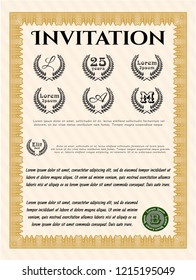 Orange Retro invitation. Complex background. Superior design. Detailed. 