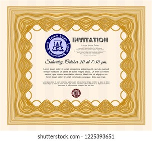 Orange Retro invitation. Complex background. Money Pattern. Customizable, Easy to edit and change colors. 