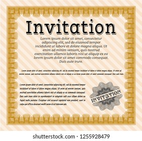 Orange Retro invitation. With complex background. Cordial design. Detailed. 