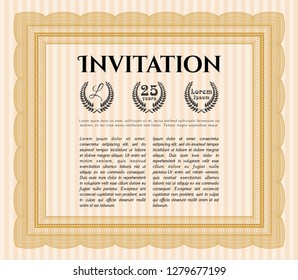 Orange Retro invitation. With complex background. Lovely design. Detailed. 