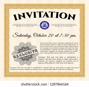 Orange Retro invitation. With complex background. Cordial design. Detailed. 