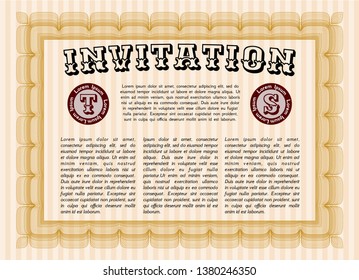 Orange Retro invitation. Complex background. Detailed. Superior design. 