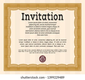 Orange Retro invitation. Complex background. Detailed. Money Pattern. 