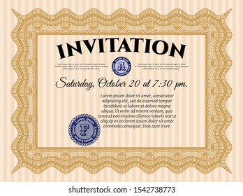 Orange Retro invitation. With complex background. Elegant design. Vector illustration. 