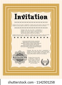 Orange Retro invitation. With complex linear background. Detailed. Money Pattern design. 