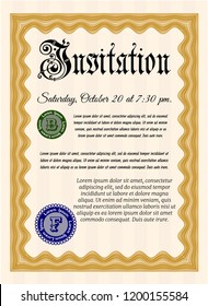Orange Retro invitation. With complex linear background. Excellent design. Detailed. 