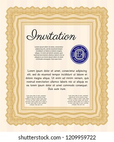Orange Retro invitation. With complex linear background. Customizable, Easy to edit and change colors. Perfect design. 