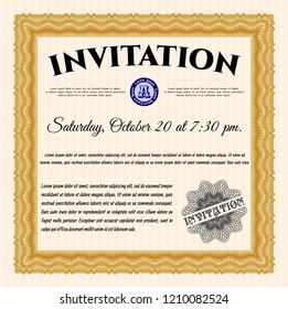 Orange Retro invitation. With complex linear background. Customizable, Easy to edit and change colors. Elegant design. 