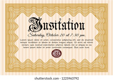 Orange Retro invitation. With complex linear background. Customizable, Easy to edit and change colors. Nice design. 