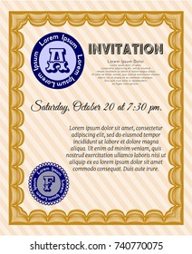 Orange Retro invitation. With complex linear background. Vector illustration. Good design. 