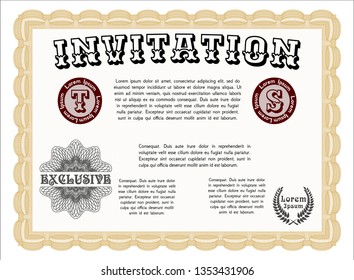 Orange Retro invitation. Cordial design. With linear background. Detailed. 