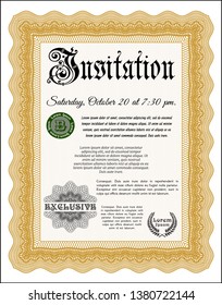 Orange Retro invitation. Cordial design. With linear background. Detailed. 