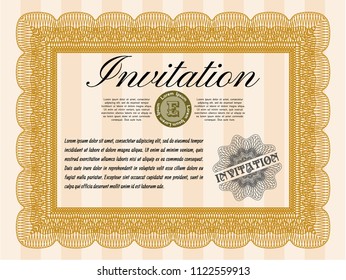 Orange Retro invitation. Customizable, Easy to edit and change colors. With guilloche pattern. Artistry design. 