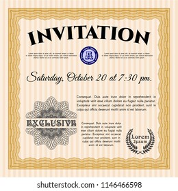 Orange Retro invitation. Customizable, Easy to edit and change colors. With great quality guilloche pattern. Good design. 