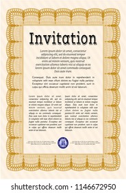 Orange Retro invitation. Customizable, Easy to edit and change colors. With guilloche pattern. Nice design. 