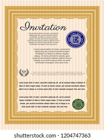 Orange Retro invitation. Customizable, Easy to edit and change colors. With complex background. Superior design. 