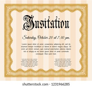 Orange Retro invitation. Customizable, Easy to edit and change colors. With guilloche pattern and background. Excellent design. 