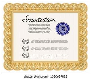 Orange Retro invitation. Customizable, Easy to edit and change colors. With guilloche pattern and background. Modern design. 