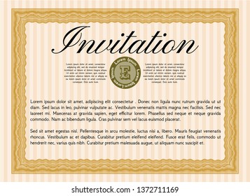 Orange Retro invitation. Customizable, Easy to edit and change colors. With background. Money design. 