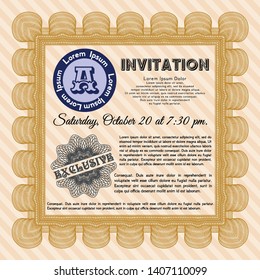 Orange Retro invitation. Customizable, Easy to edit and change colors. With great quality guilloche pattern. Superior design. 
