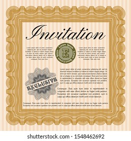 Orange Retro invitation. Customizable, Easy to edit and change colors. With guilloche pattern and background. Sophisticated design. 