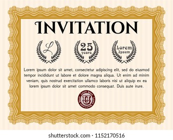 Orange Retro invitation. Retro design. Detailed. With guilloche pattern. 