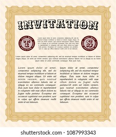 Orange Retro invitation. Retro design. Printer friendly. Detailed. 