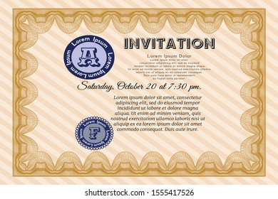 Orange Retro invitation. Retro design. Vector illustration. Printer friendly. 
