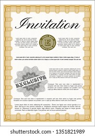 Orange Retro invitation. Detailed. With great quality guilloche pattern. Elegant design. 