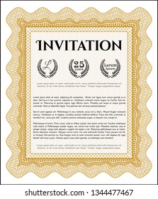 Orange Retro invitation. Detailed. With guilloche pattern and background. Sophisticated design. 