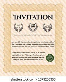 Orange Retro invitation. Detailed. With guilloche pattern. Money design. 