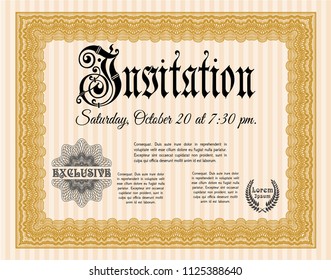 Orange Retro invitation. Easy to print. Vector illustration. Elegant design. 