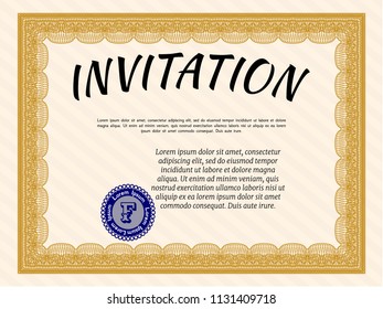 Orange Retro invitation. Easy to print. Beauty design. Detailed. 