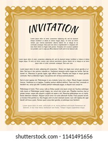 Orange Retro invitation. Easy to print. Detailed. Money Pattern design. 