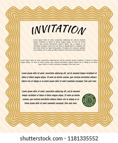 Orange Retro invitation. Easy to print. Money design. Customizable, Easy to edit and change colors. 