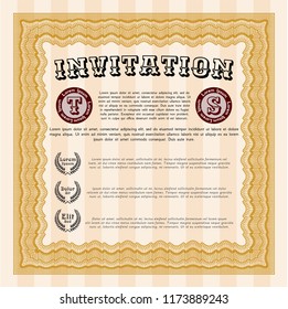 Orange Retro invitation. Elegant design. With complex background. Detailed. 